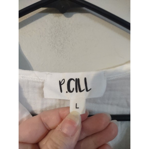 P.Cill Top Gauzy hooded Oversized shirt Size: Large Long Sleeve White Lightweigh - Picture 2 of 7